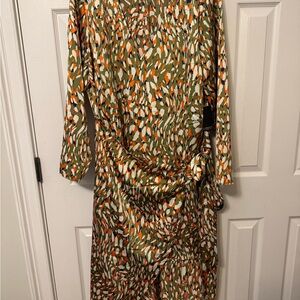 Eloquii Green and Orange Patterned Long Sleeve Dress, sz.20